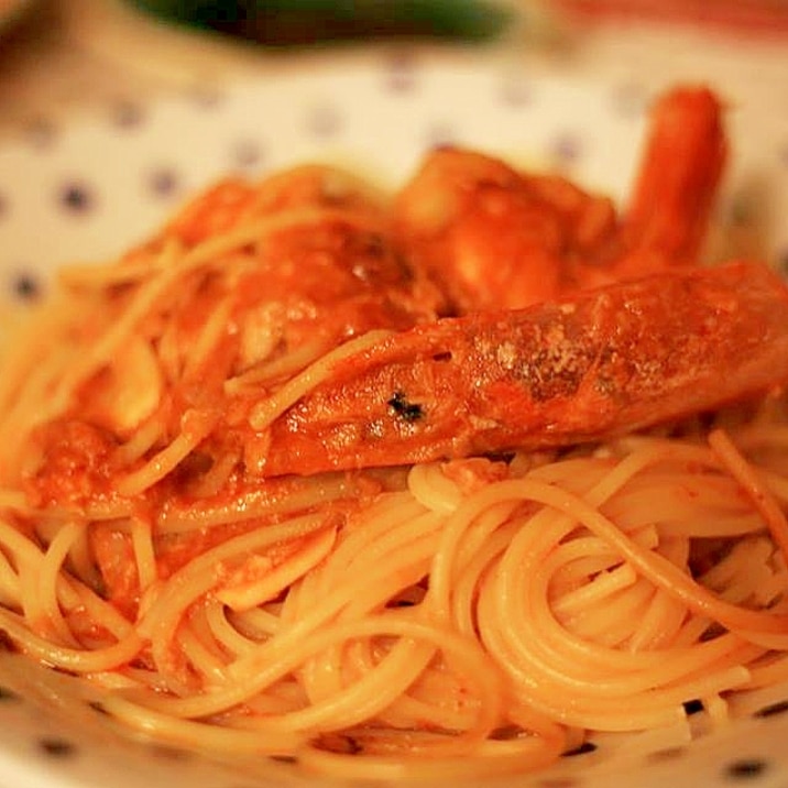 生クリーム不要　海老とトマトクリームソースパスタ